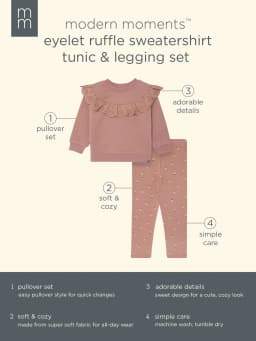 Modern Moments by Gerber Toddler Girl Eyelet Ruffle Sweatshirt Tunic and Legging Set, Sizes 12M-5T - Thumbnail 12