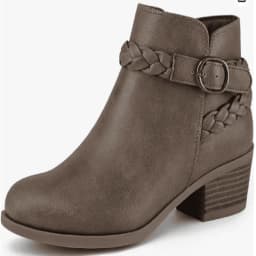 Dazzher Womens Ankle Boots Low Block Heel Round Toe Short Booties Side Zip Shoes for Casual Office Wear - Thumbnail 1