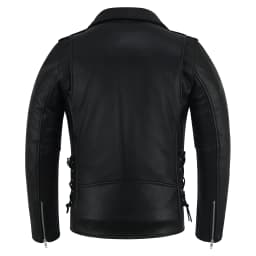 Men Motorcycle Brando Leather Jacket Distressed Zip Up Side Lacing Motorbike Jackets Black-52 - Thumbnail 2