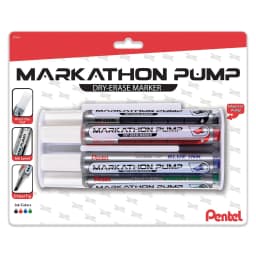 Pentel Markathon Pump Dry Erase Marker, Chisel Tip, Assorted Colors, 4-Pack with Eraser - Thumbnail 1