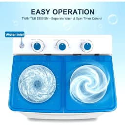 Portable Washing Machine, 14lbs Twin Tub Washer Mini Compact Laundry Machine with Drain Pump,Compact Washer for Home Dorm Apartment,Blue - Thumbnail 2