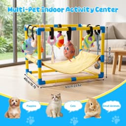 Yucurem Puppy Play Gym with Hammock & 9 Toys, Adjustable PVC Frame Indoor Jungle Gym with Bungee Straps for Small Dogs & Cats Interactive Toys - Thumbnail 8