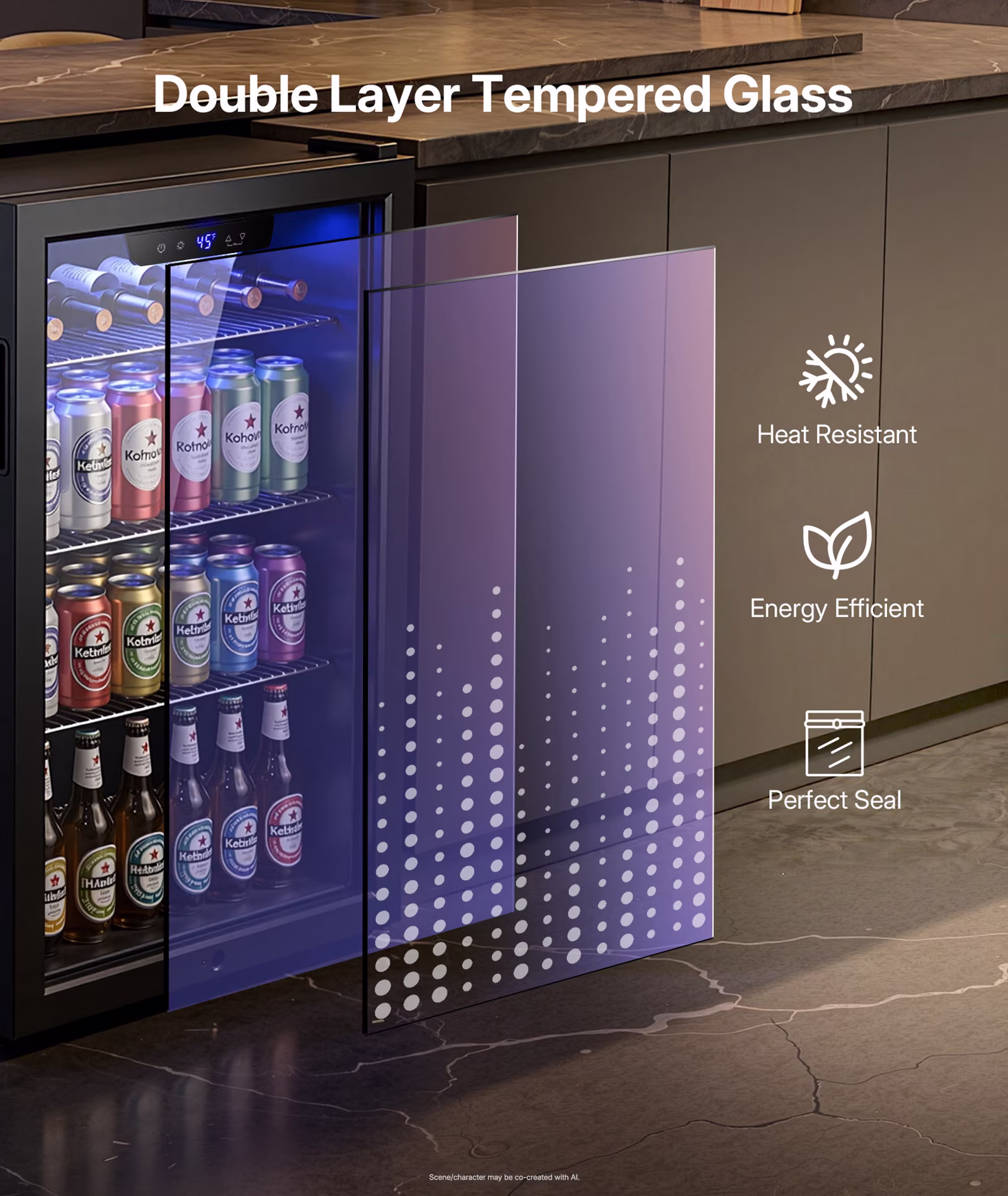 Upstreman 3.2 Cu.ft Beverage Refrigerator, 126 Can Mini Fridge with Glass Door, Wine Cooler Drink Fridge for Soda Wine Beer, Touch Temperature - Thumbnail 5