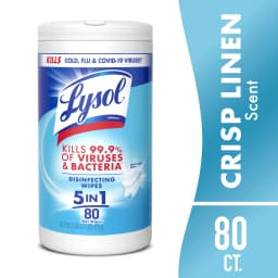 Lysol Disinfecting Wipes, All Purpose Cleaner, Multi Surface Antibacterial Cleaning Wipes, Cleaning Supplies, Crisp Linen Scent, 80 Count - Thumbnail 1
