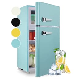 3.5 Cu.ft Compact Refrigerator WANAI Dual Doors Handles Mini Fridge with Top Freezer Blue New - Thumbnail 1