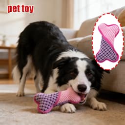 Plush Squeaky Bone Dog Toy with Corn Fiber Edge, Durable Chew Toy for Relaxation, Interactive Boredom Relief Companion(Green) - Thumbnail 3