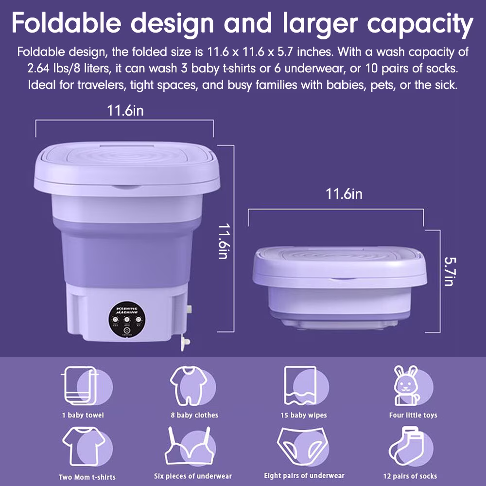 Mini Washing Machine 8L Folding Portable Sterilization Drying Laundry Machine - Thumbnail 6