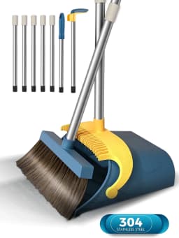 FVSA Upgrade Broom and Dustpan Set for Home,Self-Cleaning with Dustpan Teeth,51.2in,Stand up,Blue - Thumbnail 1