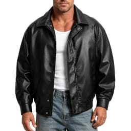 Agkizg Men's Fall Winter Leather Jackets, Vintage Turn Collar Faux Leather Jacket Oversized Cuffed Sleeve Casual Fall Outerwear - Thumbnail 1