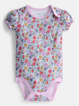 Wonder Nation Baby Girls' Graphic Cotton Bodysuit with Short Puff Sleeves, Sizes 0M-24M - Thumbnail 1