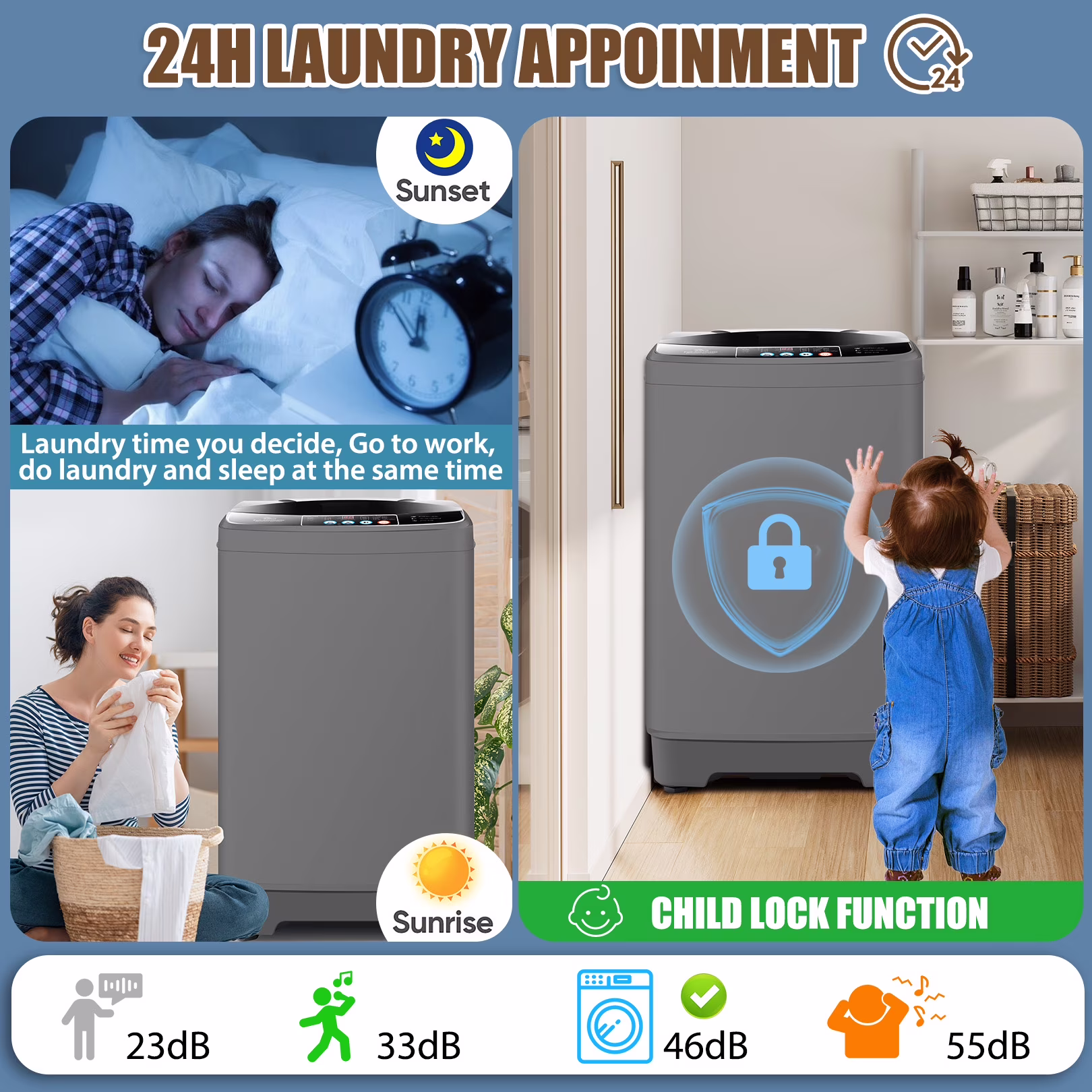 Veeboto Portable Washing Machine, 15.6lbs Washer Machine with 10 Wash Programs/8 Water Levels, Laundry with LED Display & 1 Adjustable feet for Home - Thumbnail 4