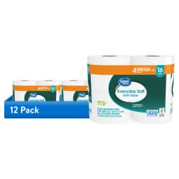 (12 pack) Great Value Everyday Soft Bath Tissue, 4 Count, Mega Rolls, Compare to Angel Soft® - Thumbnail 1
