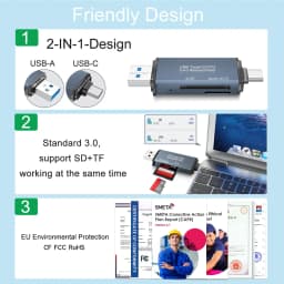 Jous 4-in-1 SD Card Reader, USB-C & USB 3.0 Simultaneous Read/Write Memory Adapter for Micro iPhone MacBook Pro, Laptop, PC - Thumbnail 4