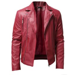 Herrnalise Men's Leather Jacket Fashion Stand Collar Punk Motorcycle Washed Leather Long Sleeve Hoodless Casual Outwear & Jackets Red - Thumbnail 2