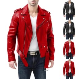 Zpanxa Men's Real Leather Jacket Genuine Cowhide Hooded Windproof Motorcycle Coat Long Sleeve Zippered Pockets Black Brown Outerwear - Thumbnail 1
