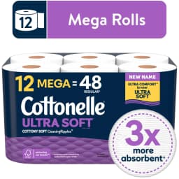 Cottonelle Ultra Soft Toilet Paper, Strong Toilet Tissue, 12 Mega Rolls - Thumbnail 1