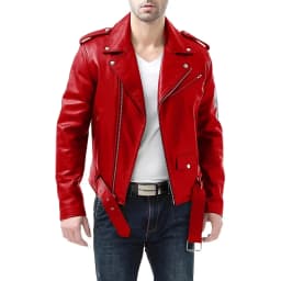 LODIENY Men's Modern Motorcycle Jacket Vintage Faux Leather Jackets Notch Lapel Collar Asymmetric Zip Up Slim Fit Biker Coat Fashion Streetwear Red XL - Thumbnail 2