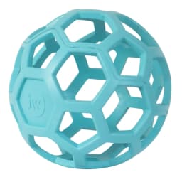 JW HOL-ee Roller™ Tug and Fetch Treat Dispenser Puzzle Ball Dog Toy, Natural Rubber, Large 5.5" for Dogs 60+ lb, Blue, Pack - Thumbnail 7