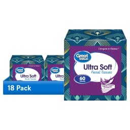 (18 pack) Great Value Ultra Soft Facial Tissues, 1 Cube, 60 Tissues, 3-Ply, Compare to Kleenex® - Thumbnail 1