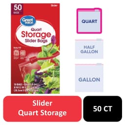 Great Value Slider Zipper Storage Bags, Quart, 50 Count - Thumbnail 1