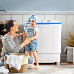 GVN Space Saving Full-Automatic Washer,Washing Machine,17.6 lbs Portable Washing Machine with Drain Pump-Blue - Thumbnail 2
