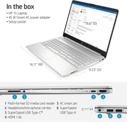 HP 15 15.6" HD Laptop Computer, Intel Core i3-1115G4, 16GB RAM, 512GB PCIe SSD, Bluetooth, Wi-Fi 6 - Thumbnail 4