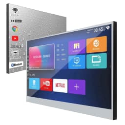 Elecsung 32” Screen Smart Mirror LED TV Android System Bathroom Shower Bluetooth Waterproof Wifi Television 1080P DC 12V - Thumbnail 1