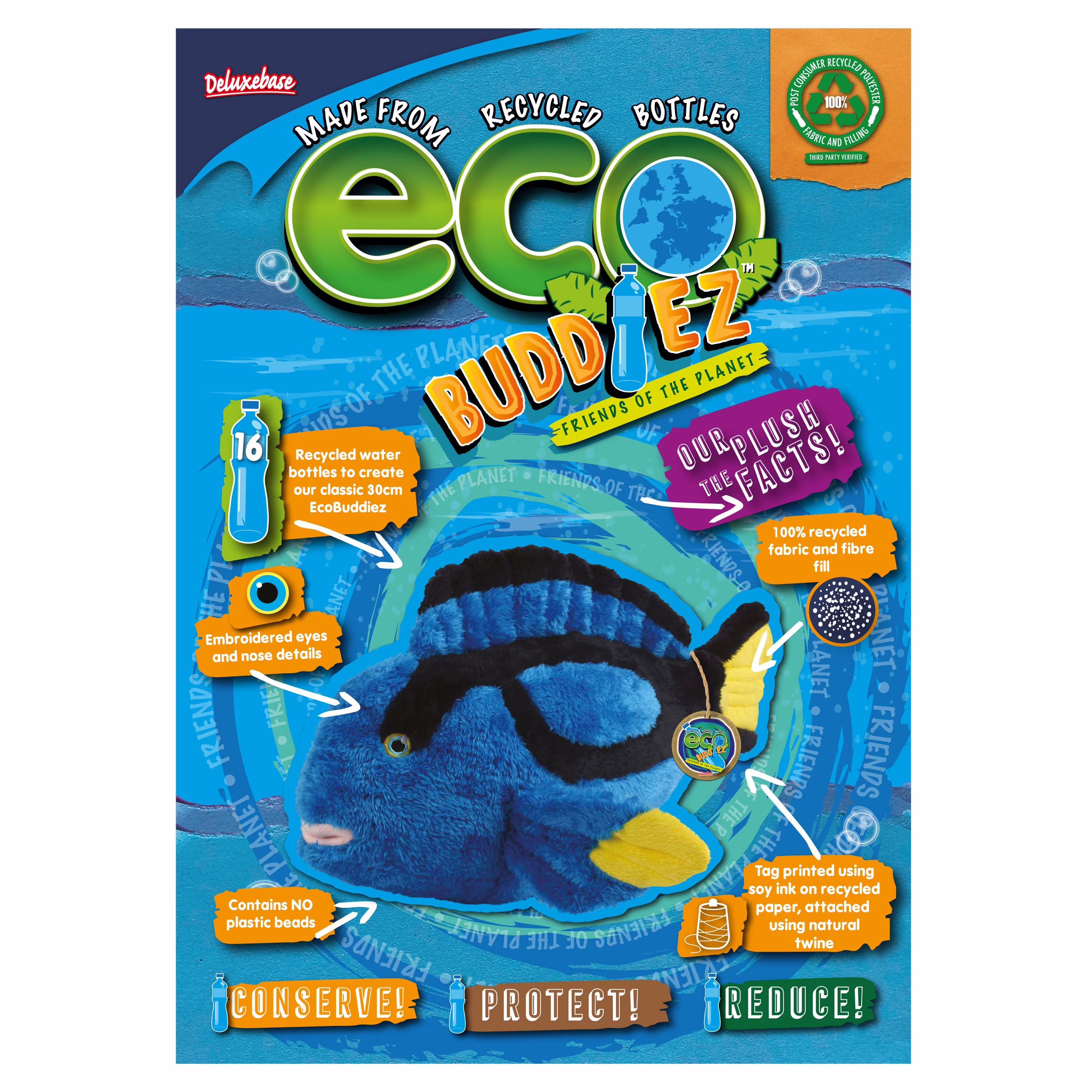 EcoBuddiez - Blue Tang Plush by Deluxebase. 13" Soft Toy Made from Recycled Plastic Bottles - Thumbnail 3