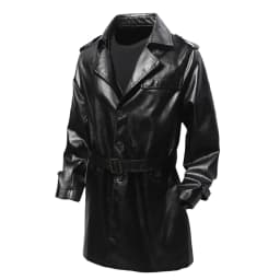 Qulqfy Fall Jackets for Men Motorcycle Leather Long Sleeve Biker Black Fashion Belted Vintage Button Down Trench Coats Mens Coats XL - Thumbnail 2