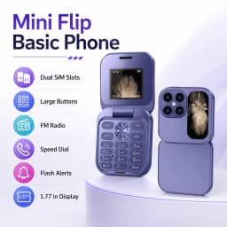 Mini Flip Basic Cell Phone, 2G GSM Unlocked Dual SIM, Large Buttons, 1.77 in Display, FM Radio, Purple - Thumbnail 5
