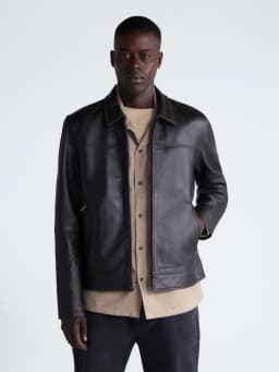 Free Assembly Men's Leather Jacket with Zip Pockets, Sizes XS-2XL - Thumbnail 1