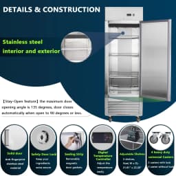 27" Commercial Refrigerator, 18.68 Cu.ft Single Solid Door Reach-in Refrigerator, Stainless Steel Interior & Exterior, Fan Cooling Upright Fridge - Thumbnail 7