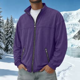 ZUBMGKTE Men's Suede Leather Bomber Jacket Casual Coat for Men Jacket with Two Pockets - Thumbnail 5