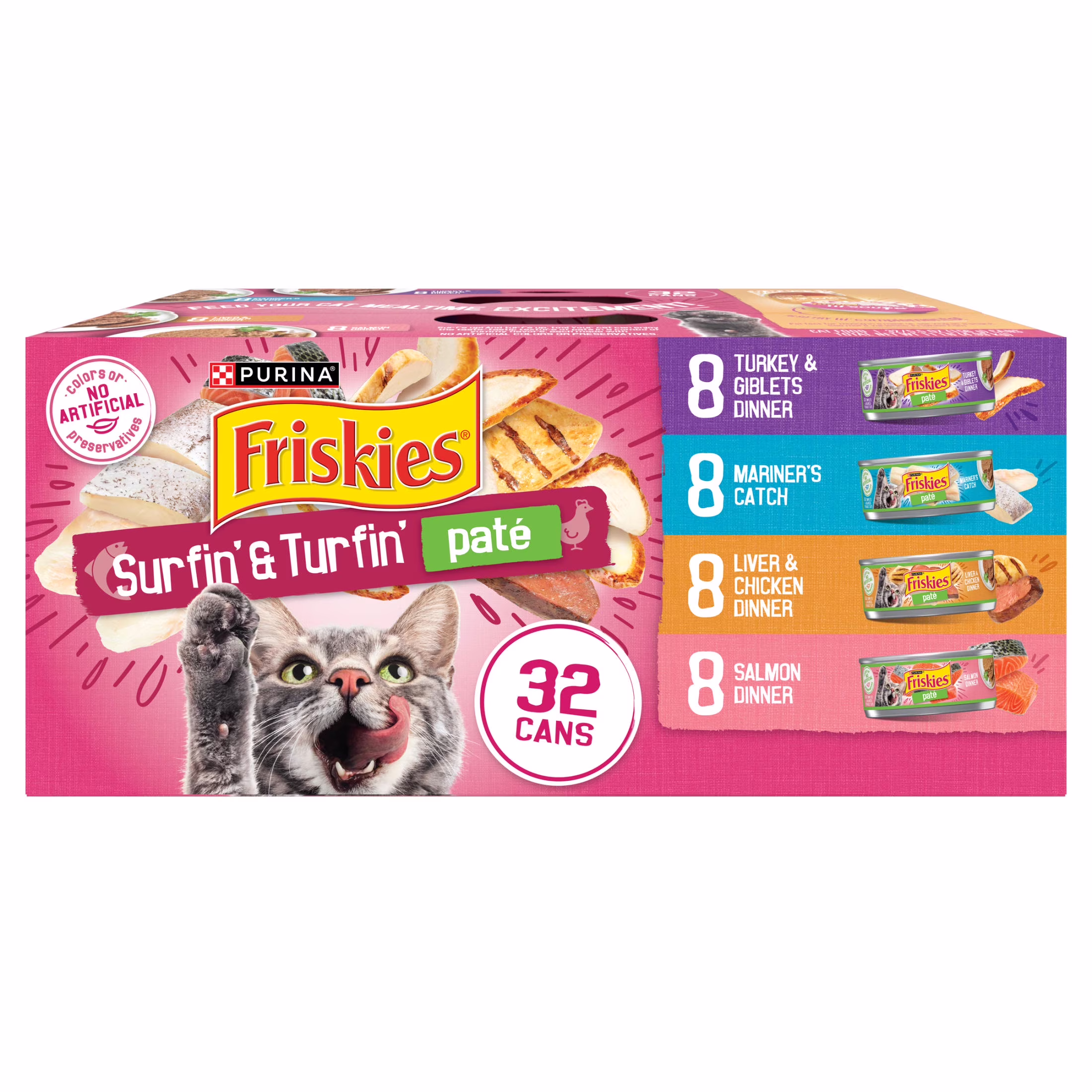 Purina Friskies Pate Variety Pack, Surfin' and Turfin' Favorites, Wet Cat Food, 5.5 oz Can