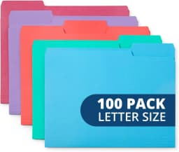 100 Colored File Folders Letter Size 1/3 Cut Tabs - Pastel File Folders, Colorful File Folders Multicolor, Durable 11pt Paper - Thumbnail 1