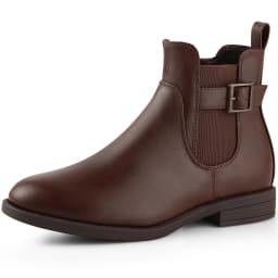 HARVEST LAND Women Chelsea Boots Brown Buckle Ankle Boots Fashion Soft Flat Booties for Female Size 6 - Thumbnail 1