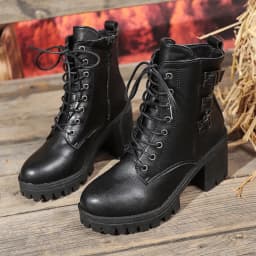 Black Women Boots With Lace Up Design Comfortable For Adjustable Fit - Thumbnail 5