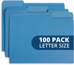 File Folder, 1/3 Cut Tab, Letter Size, Blue, Great for Organizing and Easy File Storage, 100 Per - Thumbnail 1