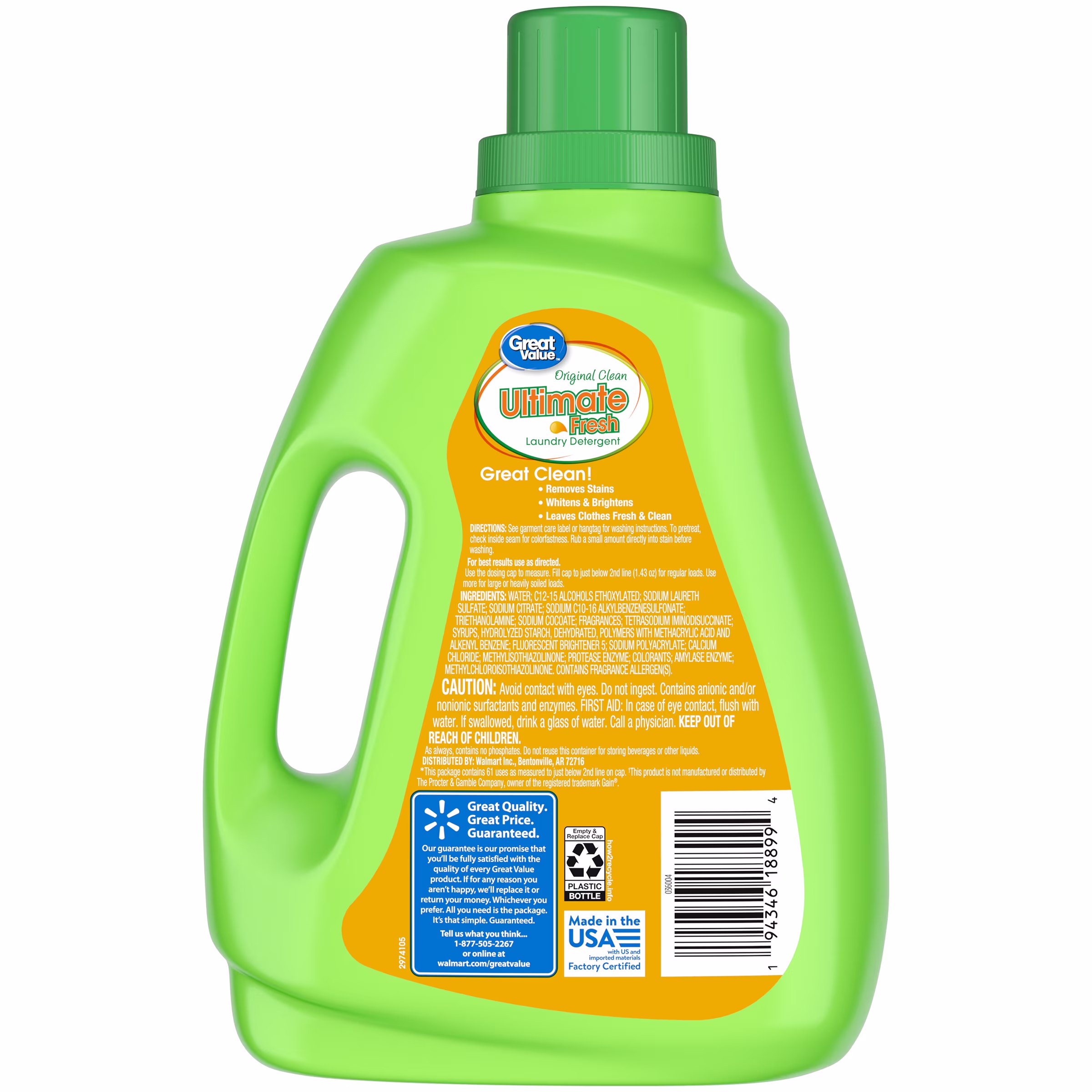 Great Value Ultimate Fresh Laundry Detergent, Original Clean, 88 fl oz, 61 Loads - Thumbnail 8