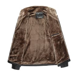Kalauyu Men's Faux Leather Jacket Fleece Bomber Motorcycle Jacket Lapel - Thumbnail 8