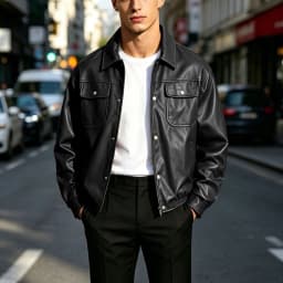 LEKWK Faux Leather Jacket Men Button Down Shiny Big and Tall Bomber Jacket Long Sleeve Vintage Casual Fall Fashion Moto Biker Outerwear Black L - Thumbnail 9