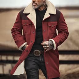 BXINGOHAI Men’s Casual Winter Jackets Faux Suede Leather Sherpa Jackets Warm Fleece Lined Turn-Down Coat with Pockets Wine M - Thumbnail 1