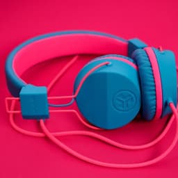JLab JBuddies Studio On-Ear Wired Kids Headphones 2-in-1 Bundles, 3.5mm Plus USB-C Adapter, Volume Safe, Folding, Blue/Pink - Thumbnail 2