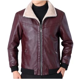TMOYZQ Men's Leather Jackets Vintage Fleece Lined Winter Jackets Casual Fashion Zipped up Motorcycle Bomber Jacket Outerwear Slim Fit Coat - Thumbnail 2