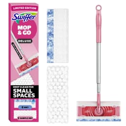 Swiffer Pink Limited Edition Mop & Go Deluxe, 2-in-1 Floor Mopping and Sweeping Kit, 1 Device, 6 Mop Refills, 2 Sweep Refills - Thumbnail 1