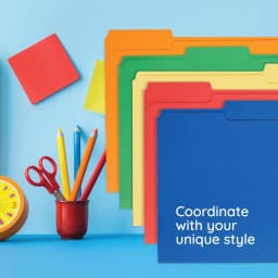 100 File Folders, Letter, Assorted Colors, 1/3 Cut Tab | Blue, red, green, yellow and orange, durable 11pt paper, reinforced 1/3 cut tabs, color - Thumbnail 6