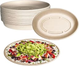 32oz Oval Disposable Compostable Paper Burrito Bowls Heavy-Duty, Eco-Friendly Oval Bowls Natural Bagasse Unbleached, Heat Resistant, 100% - Thumbnail 1