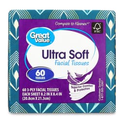 (18 pack) Great Value Ultra Soft Facial Tissues, 1 Cube, 60 Tissues, 3-Ply, Compare to Kleenex® - Thumbnail 4