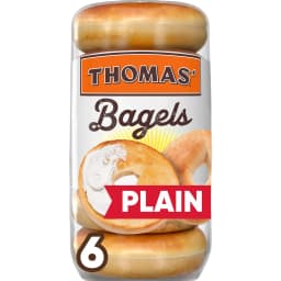 Thomas' Plain Bagels, 6 count, 9g Protein, Kosher Original Bagels, 18 oz Bag - Thumbnail 1