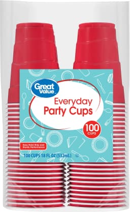 Great Value Everyday Disposable Plastic Party Cups, Red, 18 oz, 100 Count - Thumbnail 4